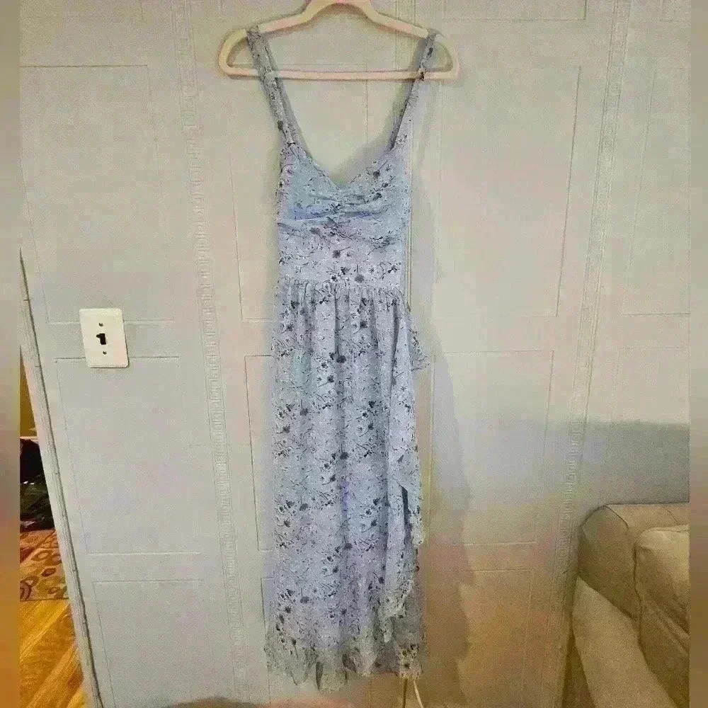 Lulus Baby Blue And Red Floral Wrap Sleeveless Maxi Dress Size L Nwt